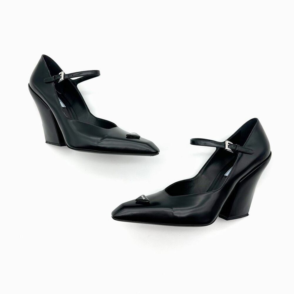 PRADA Modellerie Black Mary Jane Heels Size 40 US 9.5 Pointed Square Toe Pump - Picture 3 of 15